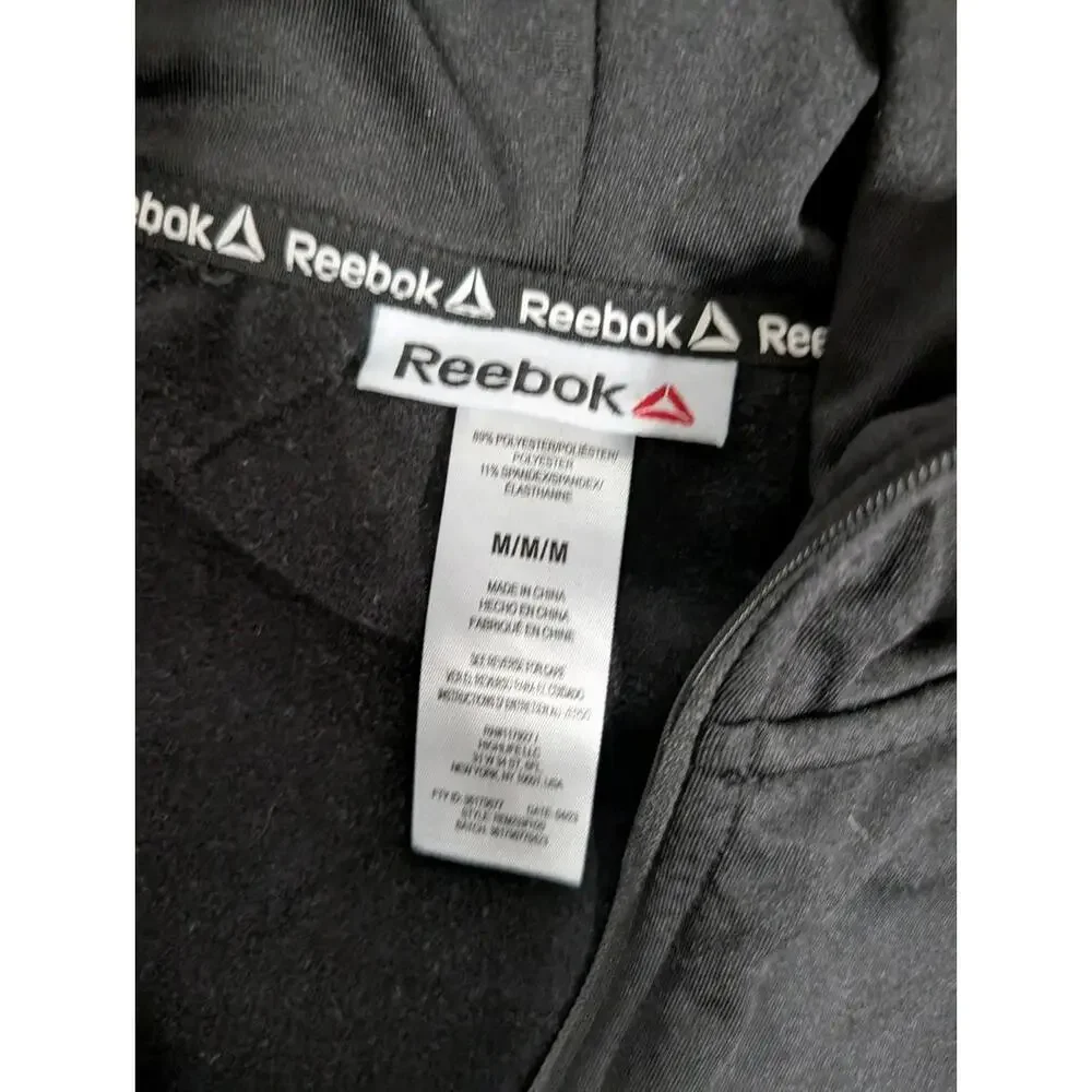 Reebok Pullover Hoodie Mens Medium‎ Stretch 1/4 Zip Pocket Logo Sweatshirt Black